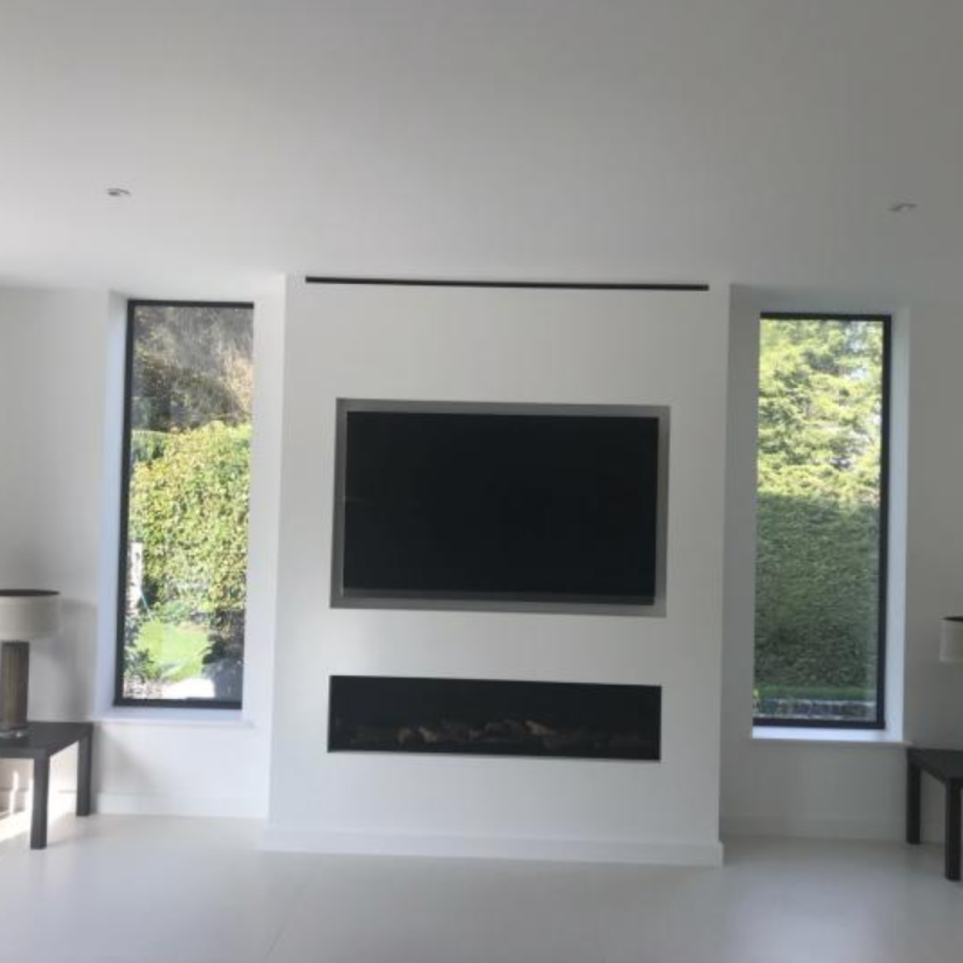 electric fireplace in media wall