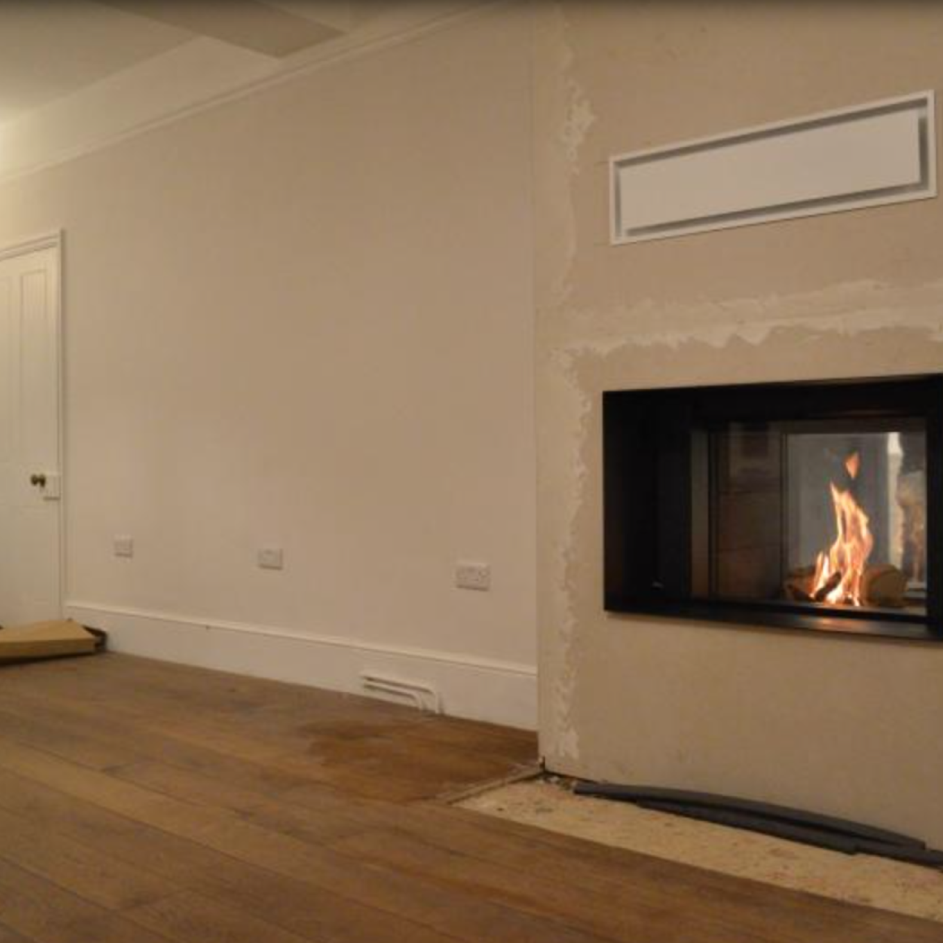 gas fireplace in media wall 