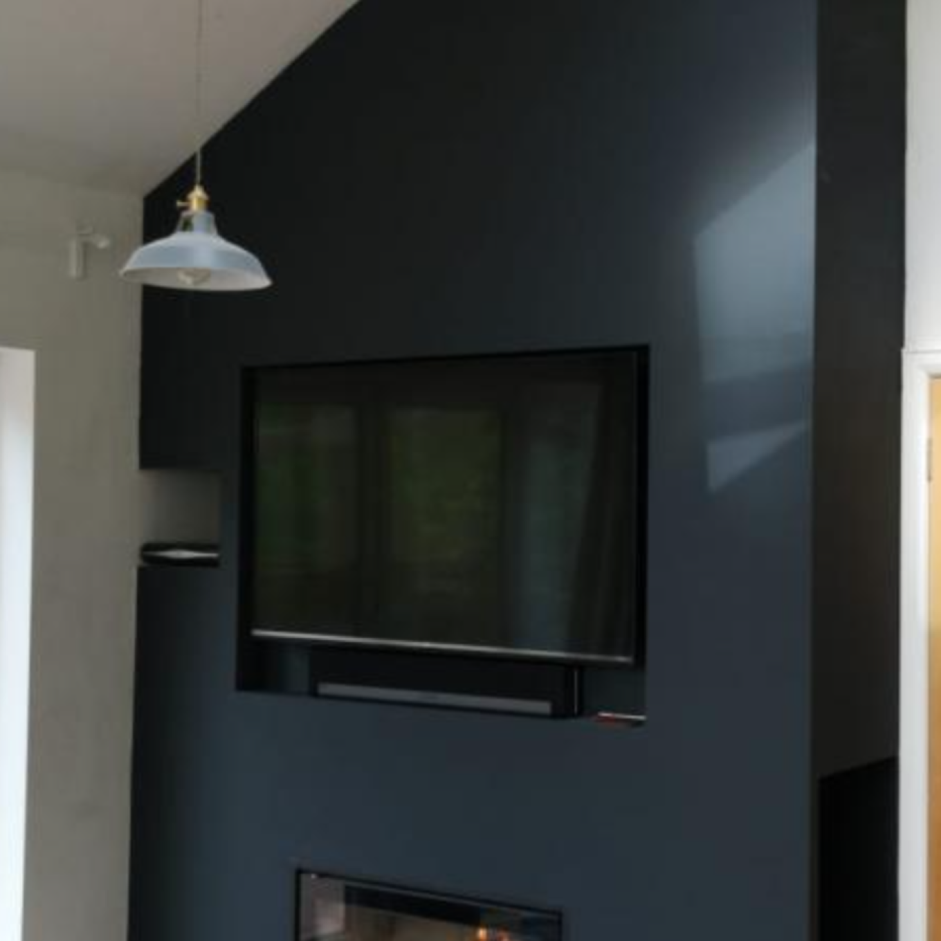 gas fireplace in media wall 