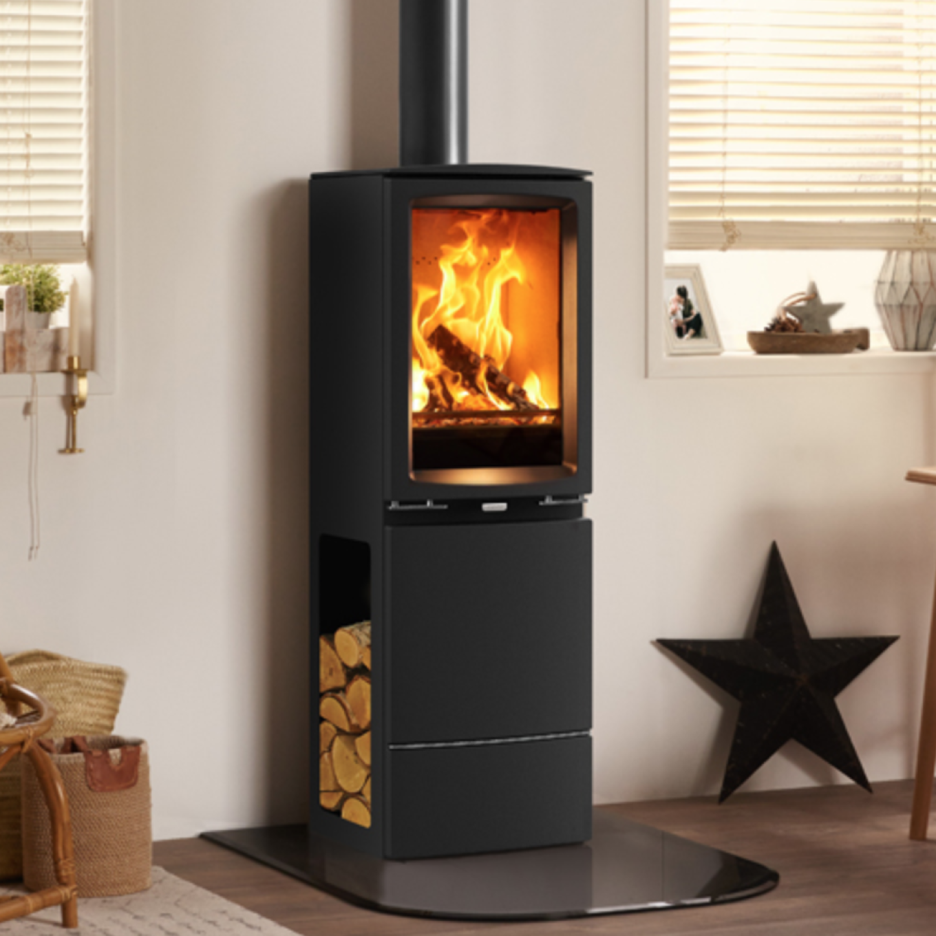 Wood burning stove in kitchen