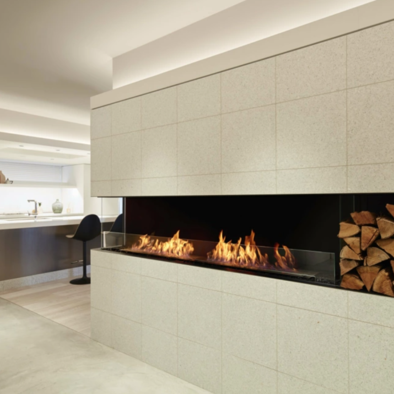 Fireplace in kitchen 