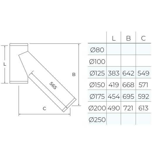 37-125-044 - TWPro MB - Long 135° Tee - Ø 125