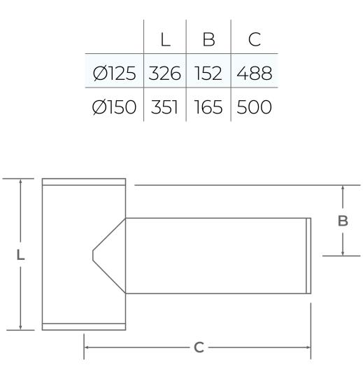 37-125-045 - TWPro MB - Long 90° Tee (450mm) - Ø 125