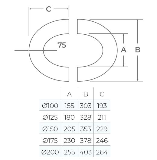 58-125-115 - TWPro MB - 2pc Round Fixed Finishing Plate 45° - Ø 125