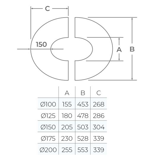 58-125-116 - TWPro MB - 2pc Round Fixed Finishing Plate (150) 45° - Ø 125