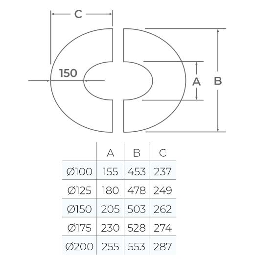 58-125-118 - TWPro MB - 2pc Round Fixed Finishing Plate (150) 90° - Ø 125