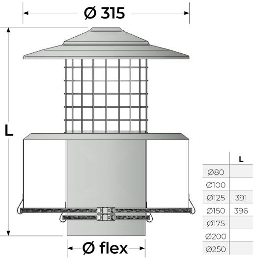 20-125-SPHCM - MI-FLEX Square Pot Hanging Cowl (Natural) - Ø 125